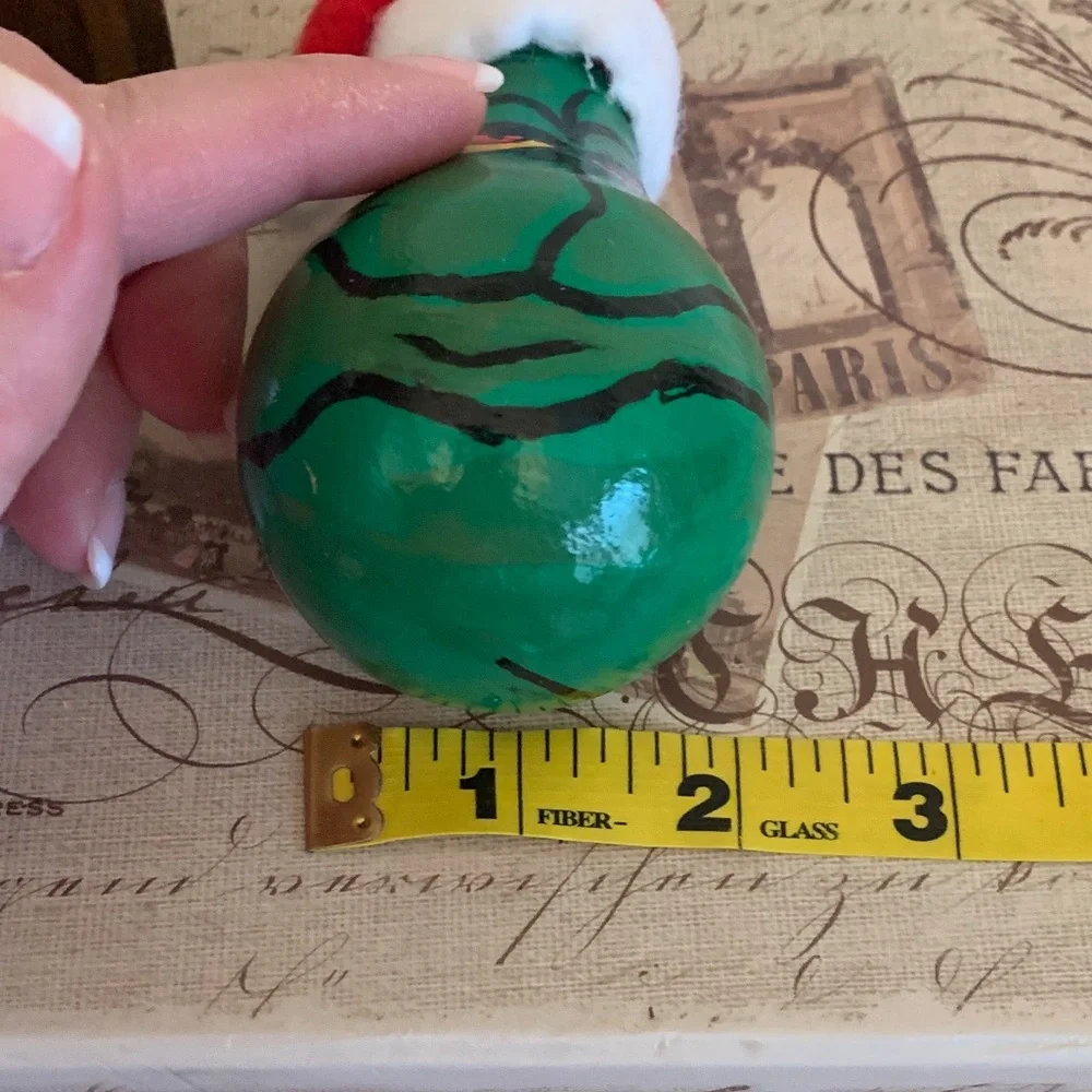 Festive Grinch Ornament with Red Santa Hat 💖